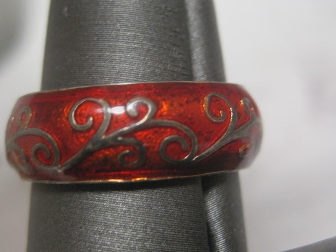 Sterling Silver Red Enamel Band Ring - 2