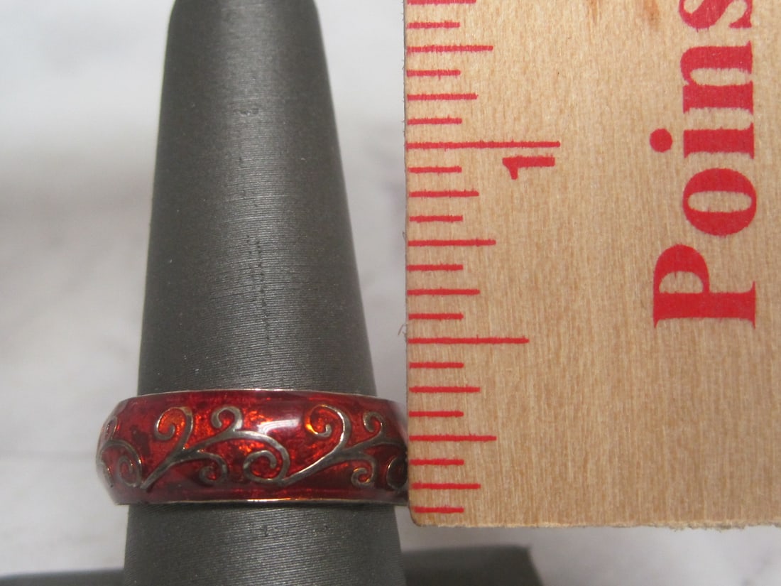 Sterling Silver Red Enamel Band Ring - 3