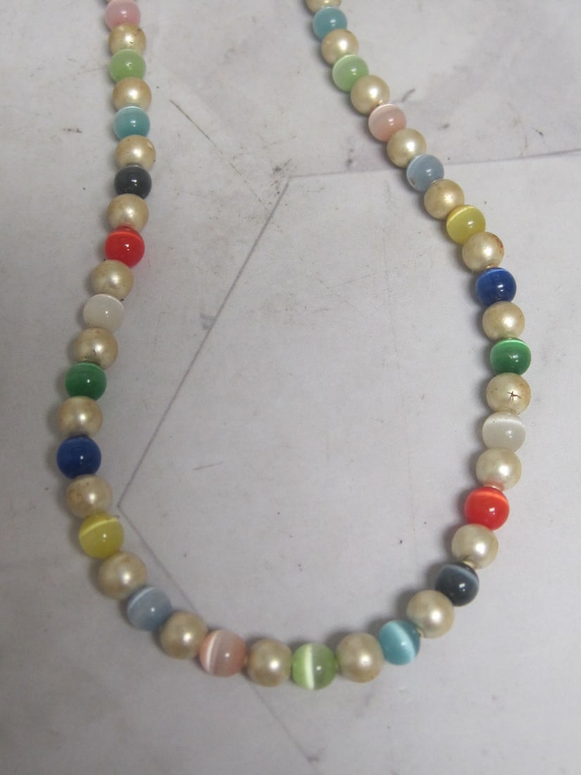 18" Vintage Multi-Bead Necklace with Sterling Silver Clasp - 3