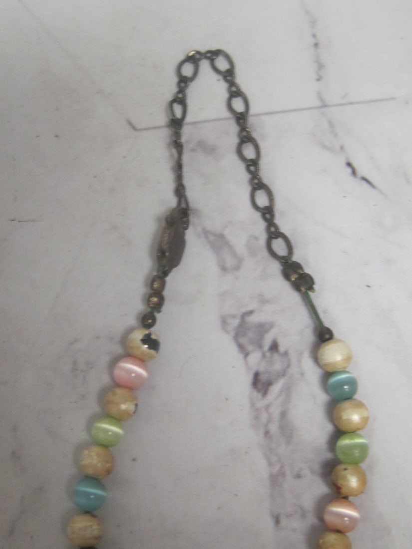 18" Vintage Multi-Bead Necklace with Sterling Silver Clasp - 4