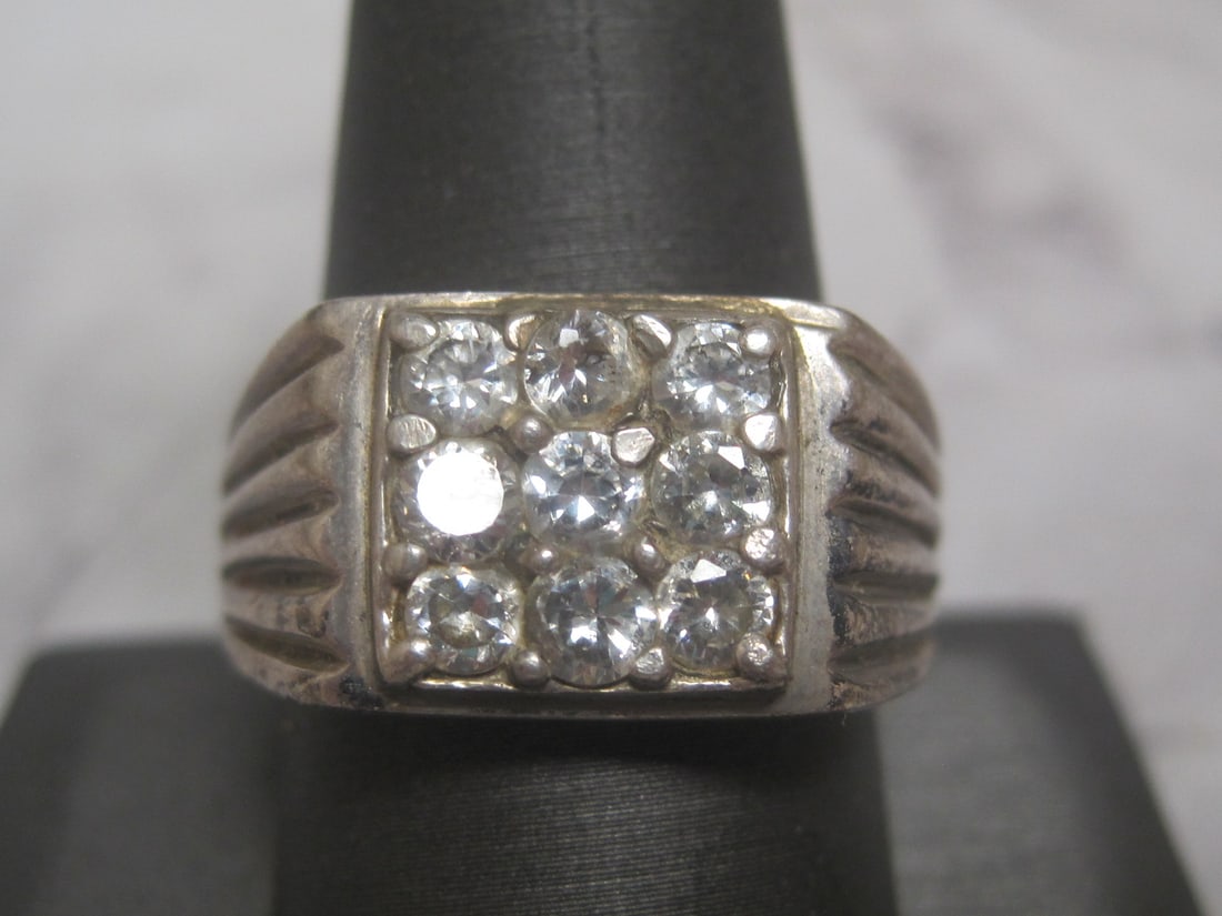 Man's Sterling Silver CZ Ring: Weighs 10.6 grams, Size 11