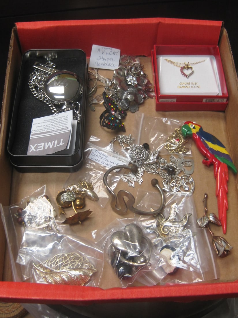 Estate Lot of Jewelry: Timex pocketwatch, vintage, modern, etc.