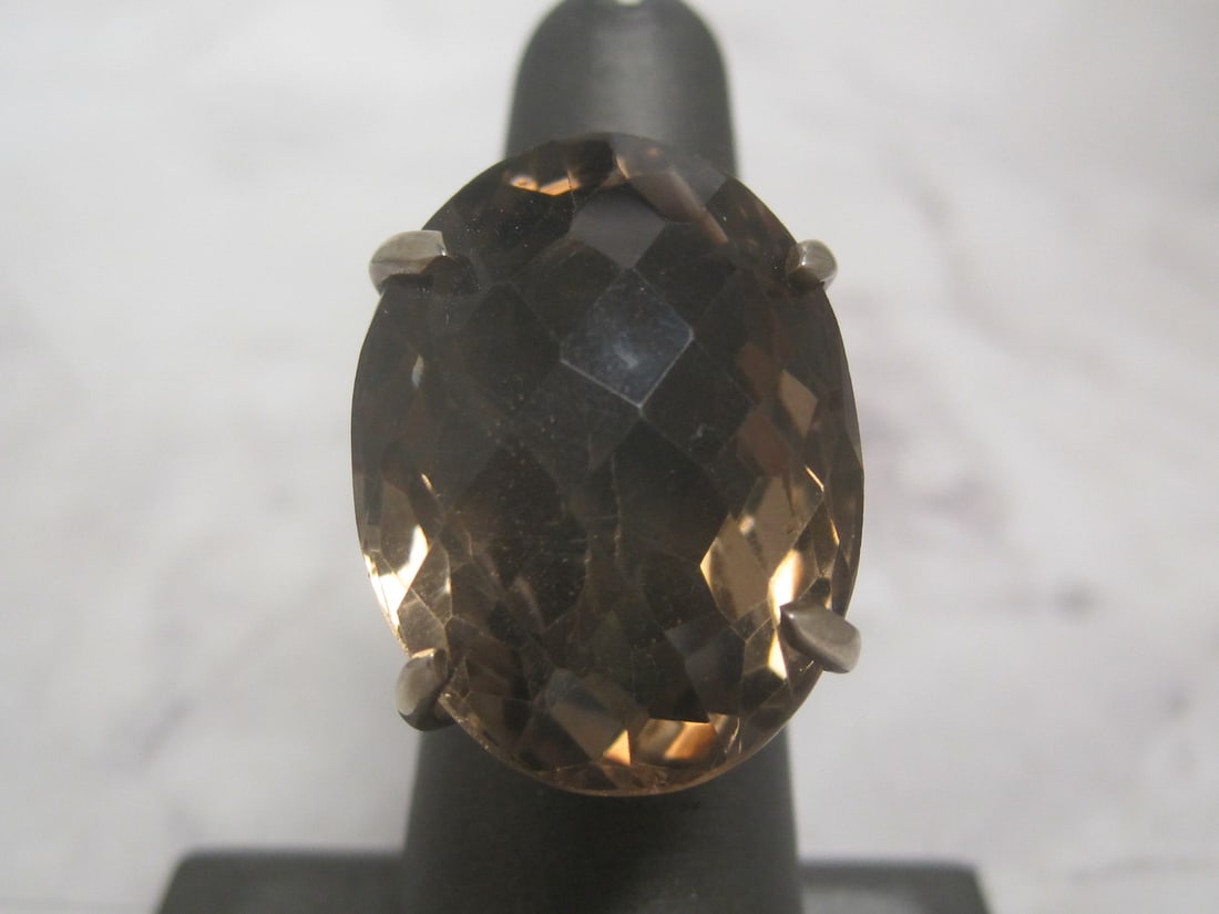 Sterling Silver Large Quartz Ring: Weighs 14.3 grams, Size 8 1/2