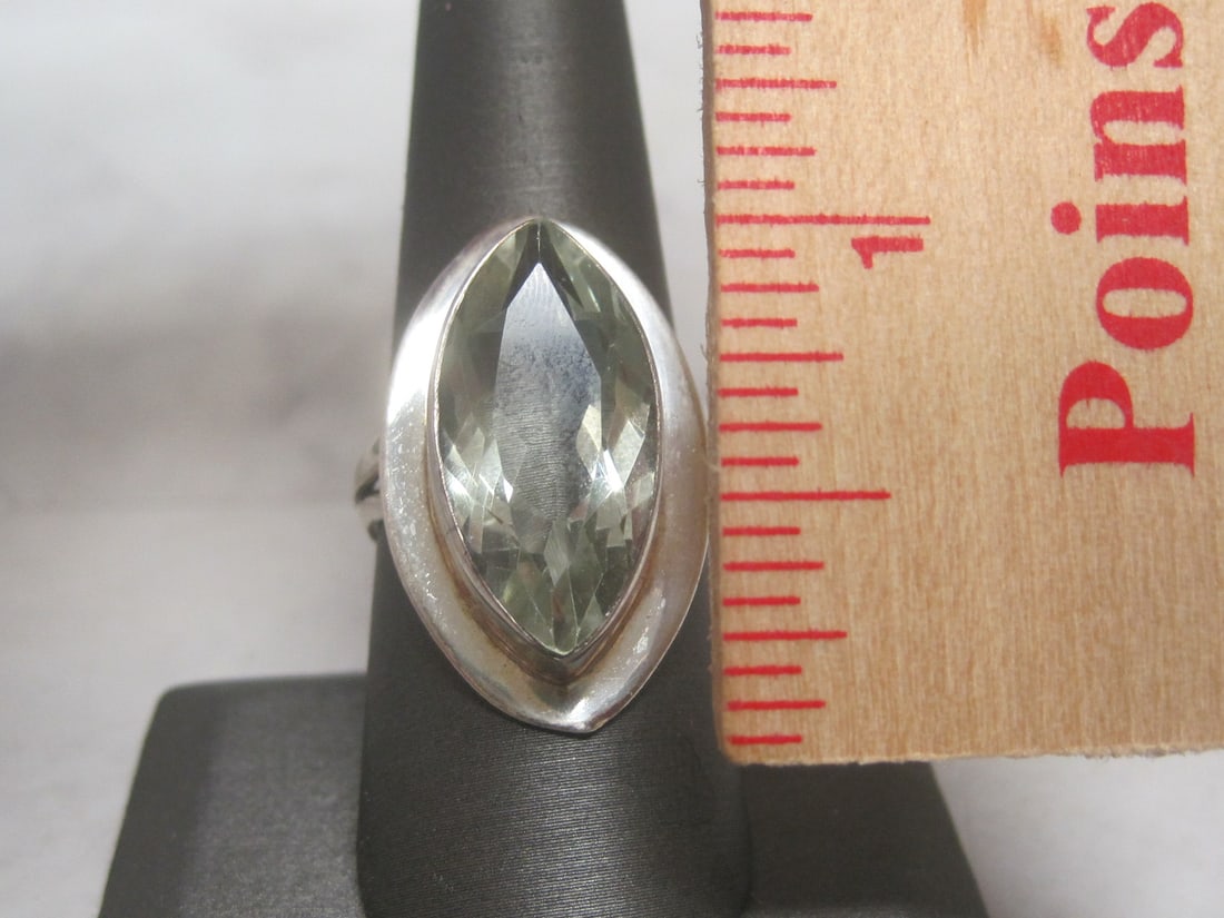 Sterling Silver Ring with Green Quartz Stone - 4