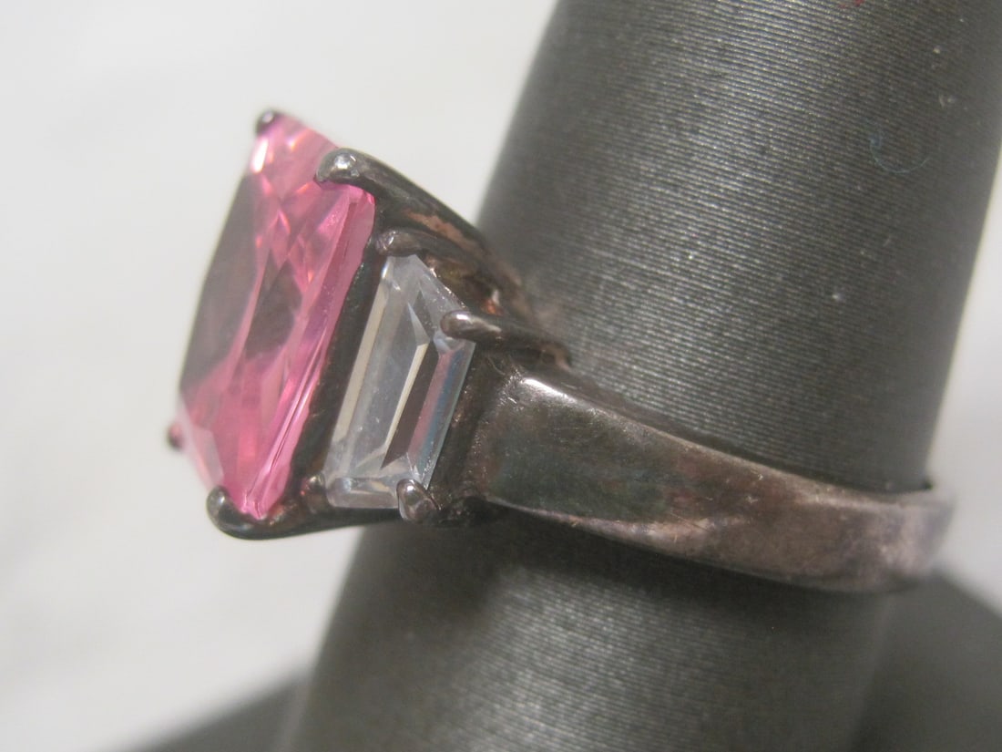 Sterling Silver Ring with Pink & CZ Stones - 2