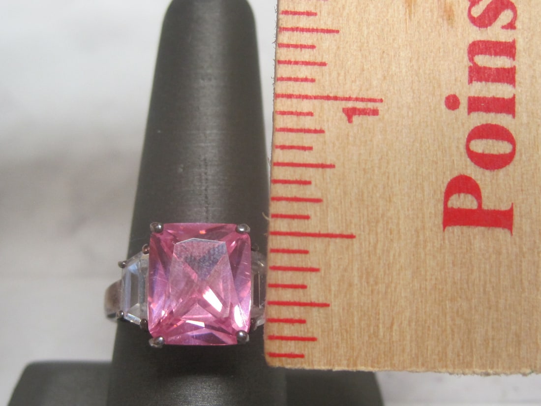 Sterling Silver Ring with Pink & CZ Stones - 4
