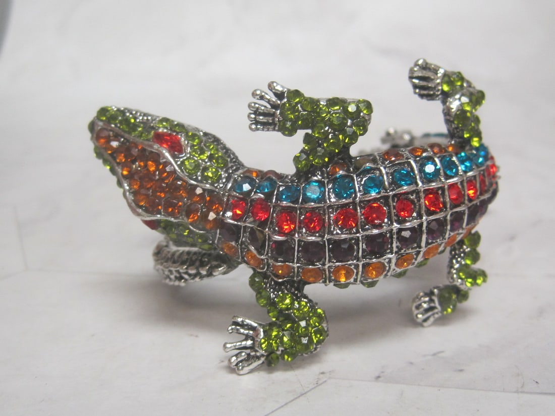 Multi-Rhinestone Alligator Hinged Cuff Bracelet: .