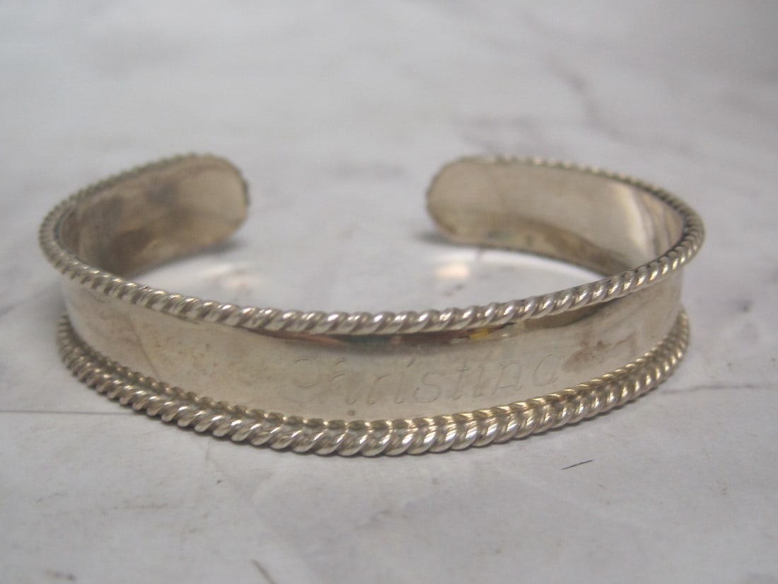 Sterling Silver Cuff Bracelet: Weighs 10.3 grams, Engraved Christina