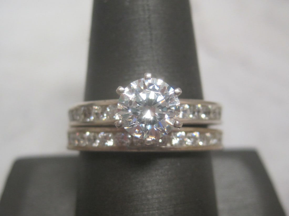 Sterling Silver Diamonique CZ Wedding Set - 3