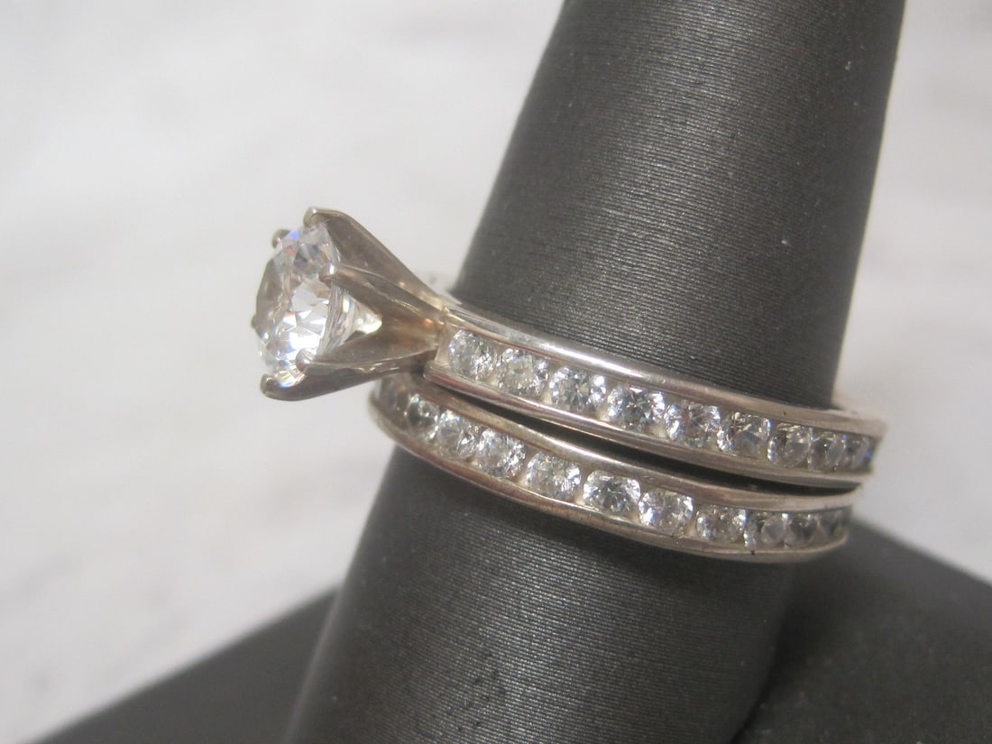 Sterling Silver Diamonique CZ Wedding Set - 4