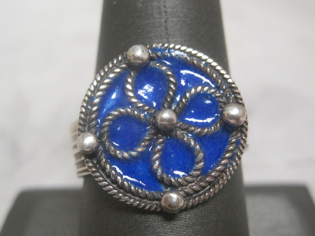 Sterling Silver Ring with Blue Enameling Detail (1 of 4)