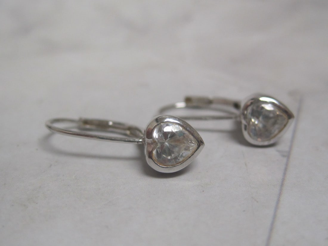 Sterling Silver CZ Heart Leverback Earrings (1 of 4)
