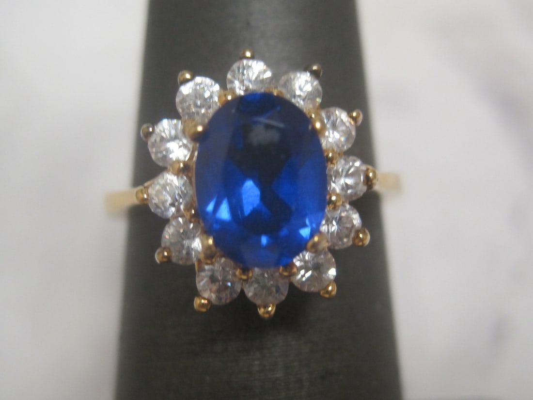 Sterling Silver Vermeil Ring with Blue & CZ Stones (1 of 4)