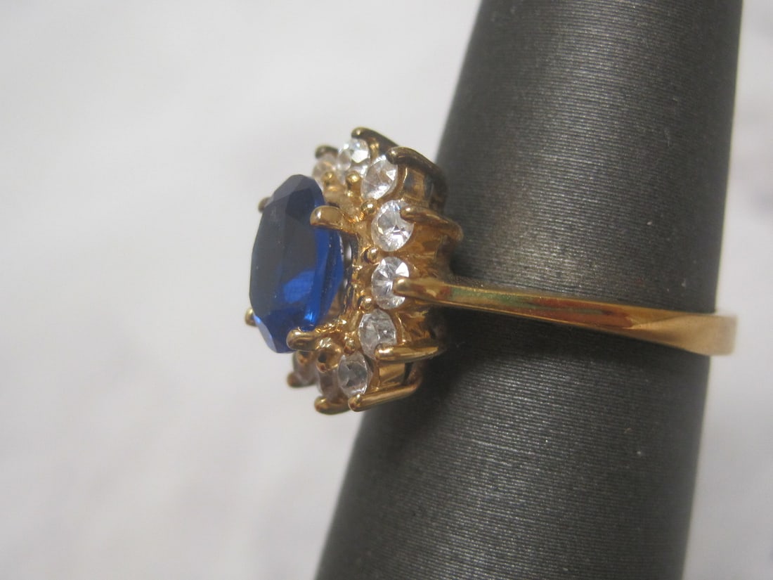 Sterling Silver Vermeil Ring with Blue & CZ Stones - 2