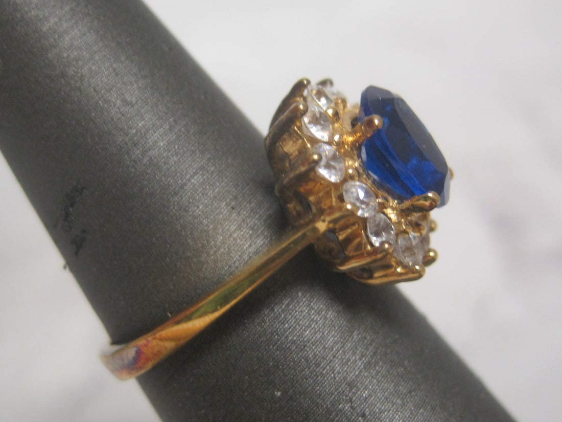 Sterling Silver Vermeil Ring with Blue & CZ Stones - 3