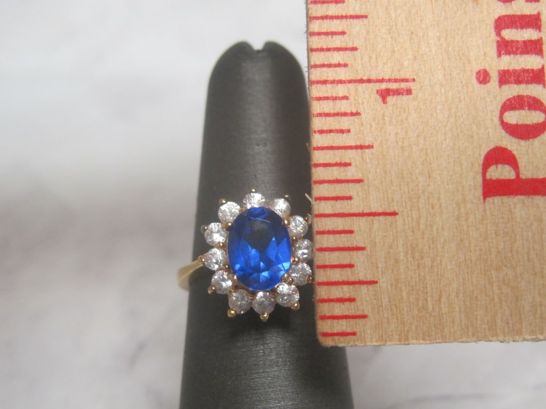 Sterling Silver Vermeil Ring with Blue & CZ Stones - 4