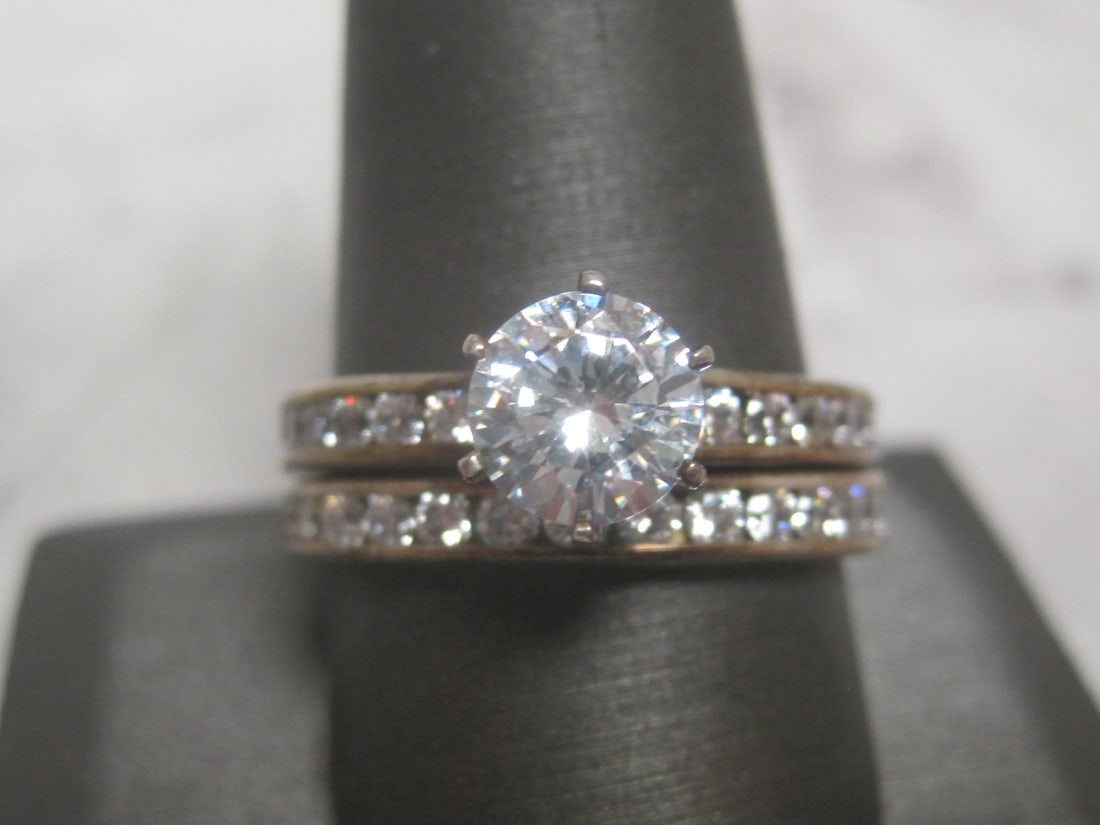 Sterling Silver Diamonique Wedding Set: Weighs 7.3 grams, Size 10 1/2