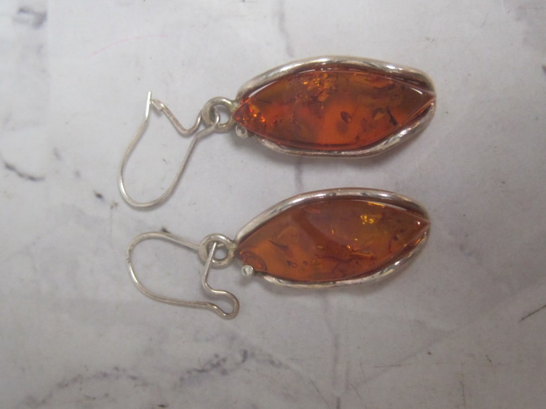 Sterling Silver Amber Earrings: .