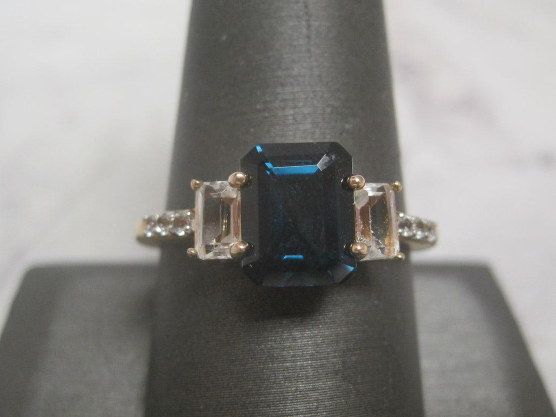 Sterling Silver Vermeil Ring with Blue & CZ Stones (1 of 4)