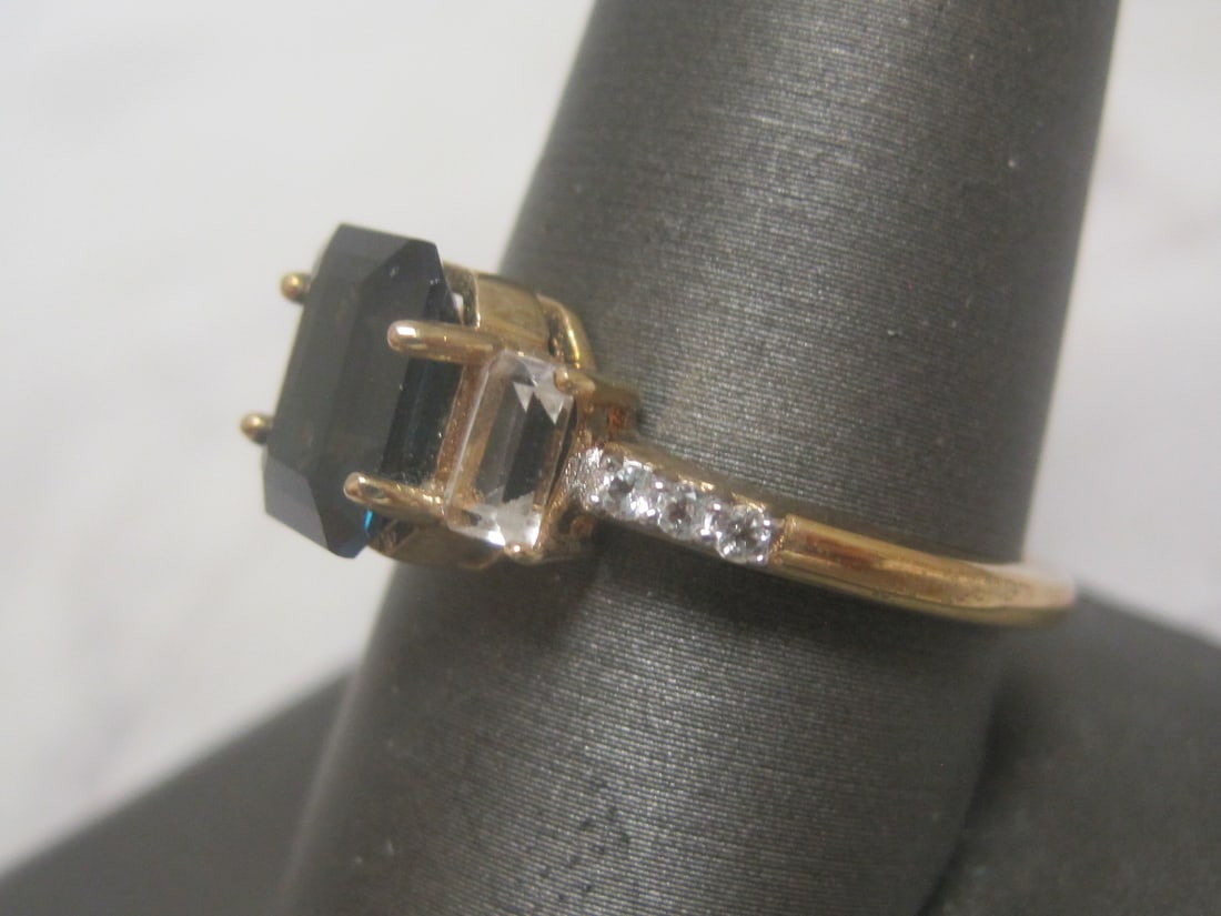 Sterling Silver Vermeil Ring with Blue & CZ Stones - 2