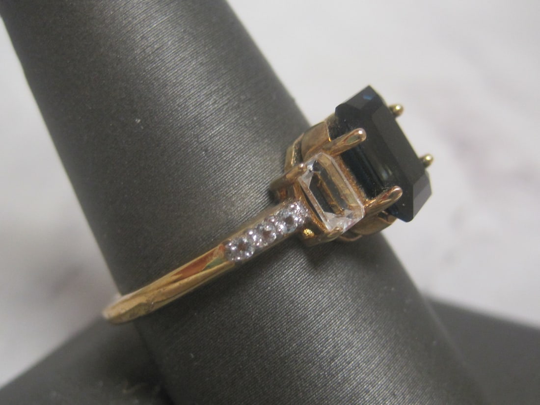 Sterling Silver Vermeil Ring with Blue & CZ Stones - 3