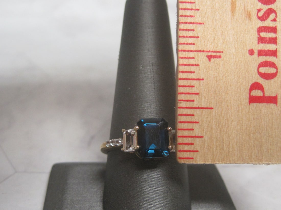 Sterling Silver Vermeil Ring with Blue & CZ Stones - 4