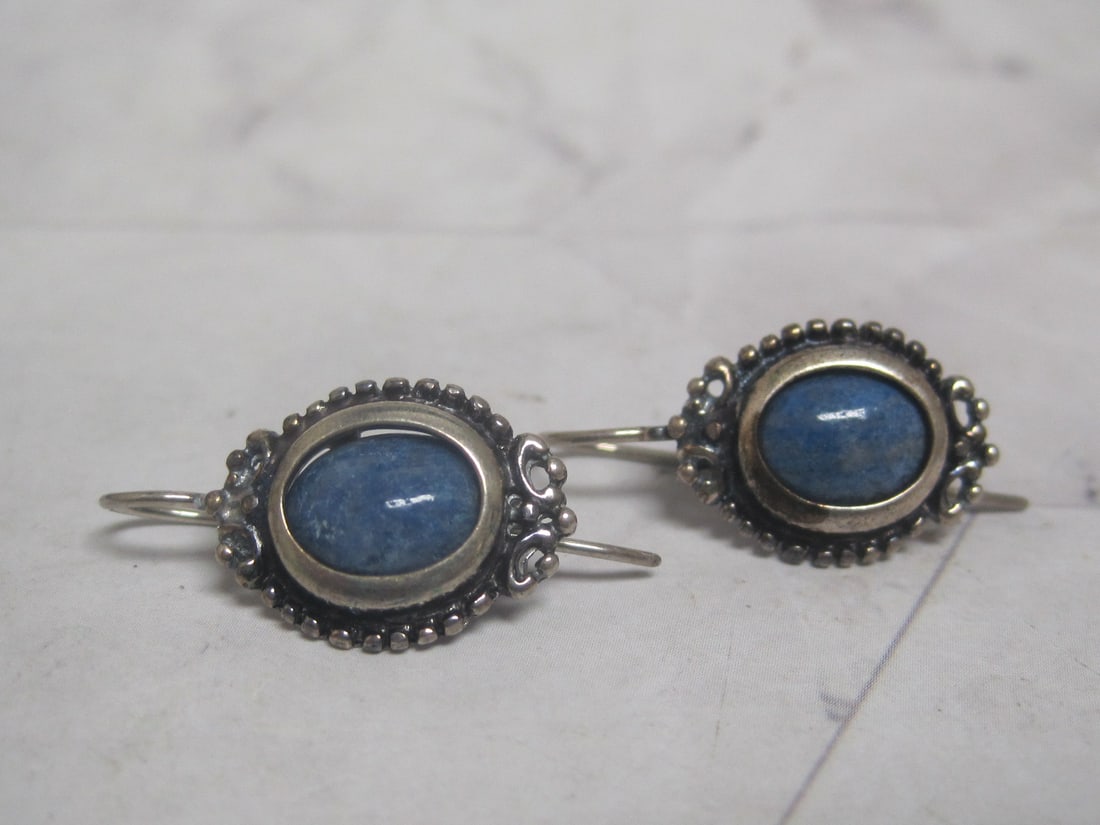 Sterling Silver Earrings with Blue Stones: Weighs 4.2 grams