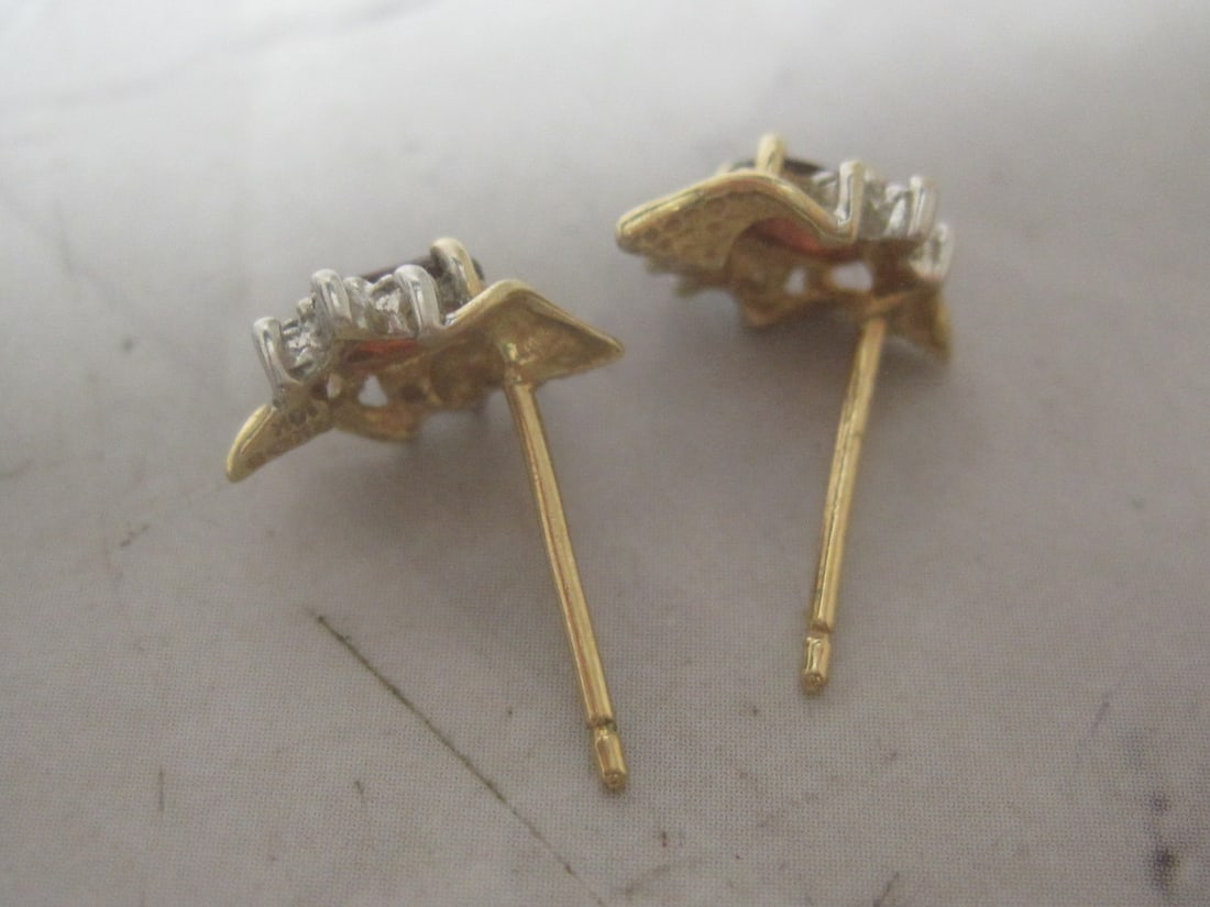 10k Gold Garnet & Diamond Earrings - 5