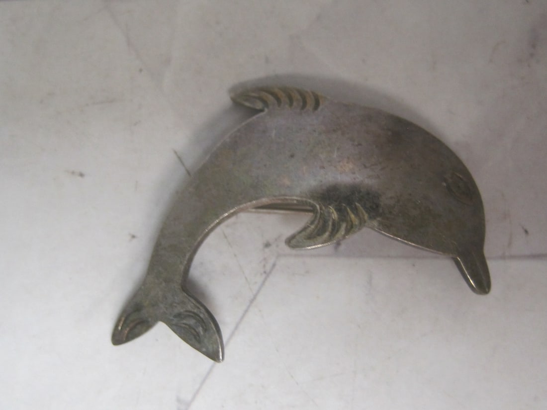 Sterling Silver Dolphin Brooch (1 of 4)