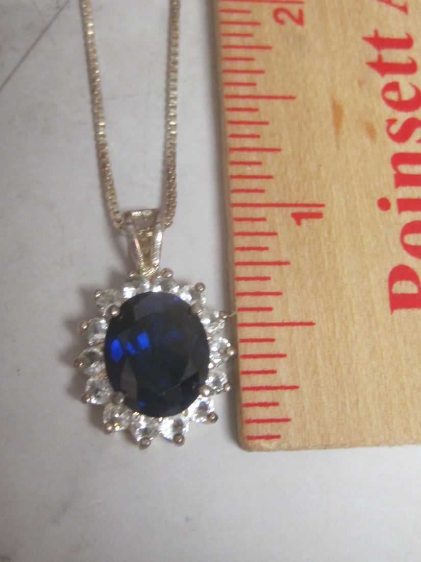 18" Sterling Silver Chain with Sterling Silver Pendant with Blue & CZ Stones - 5