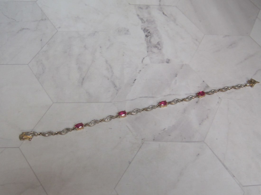 7" Sterling Silver Vermeil Ruby Bracelet (1 of 5)