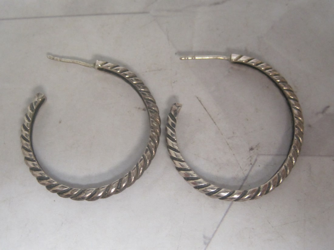 Sterling Silver "Rope Style" Hoop Earrings: Weighs 5.4 grams