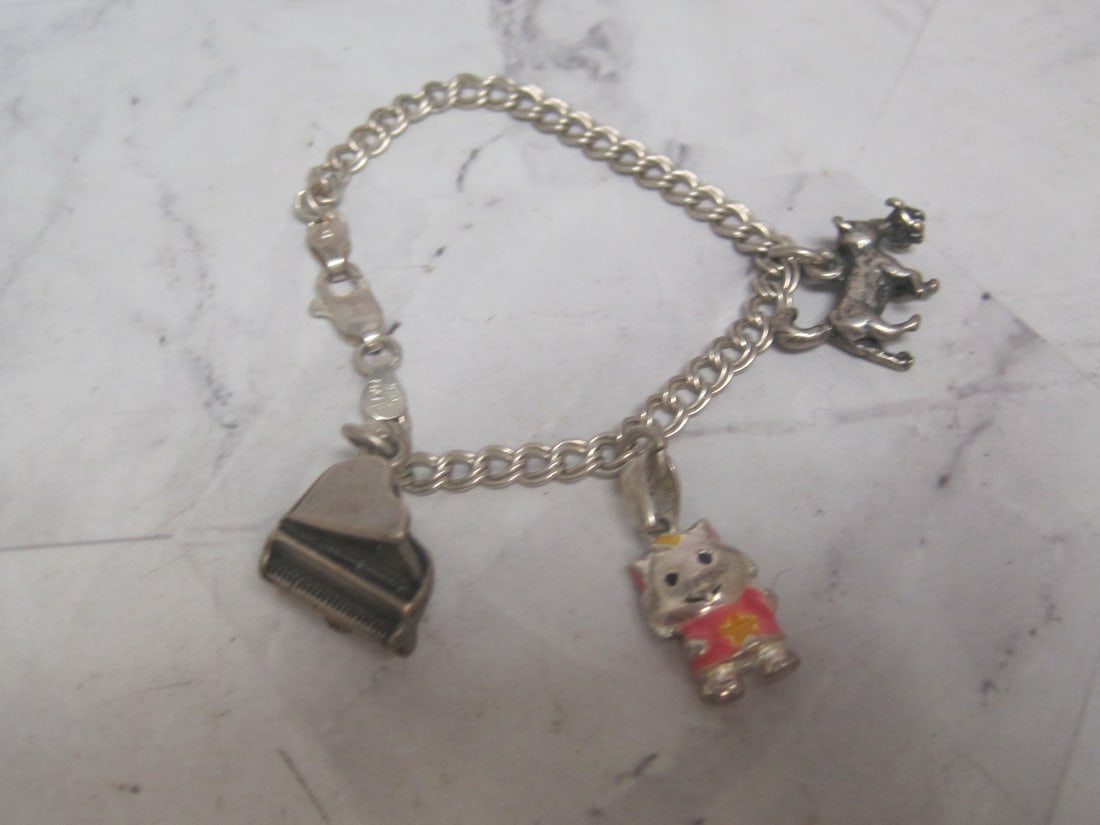 6" Sterling Silver Charm Bracelet with 3 Charms (1 of 6)