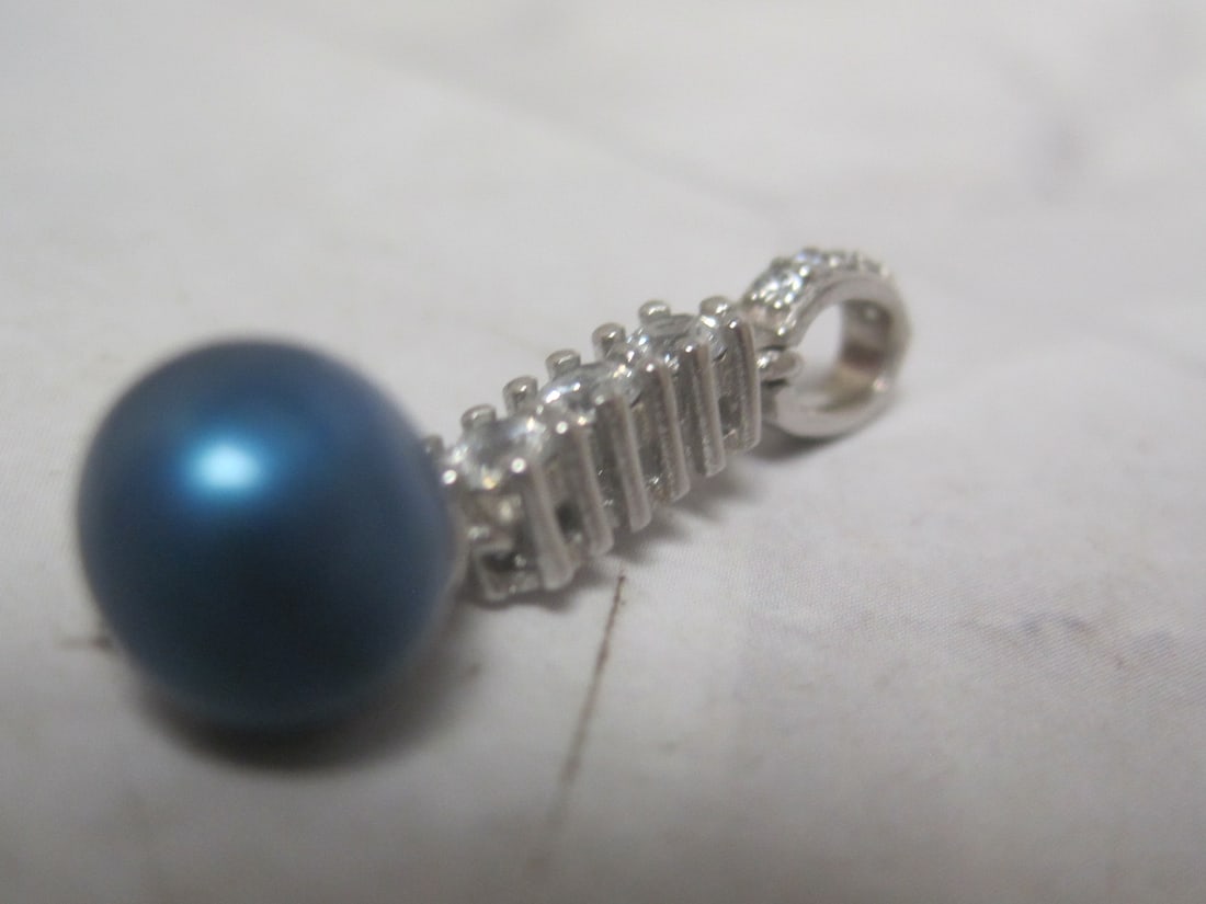 Sterling Silver CZ & Blue Pearl Slide - 3