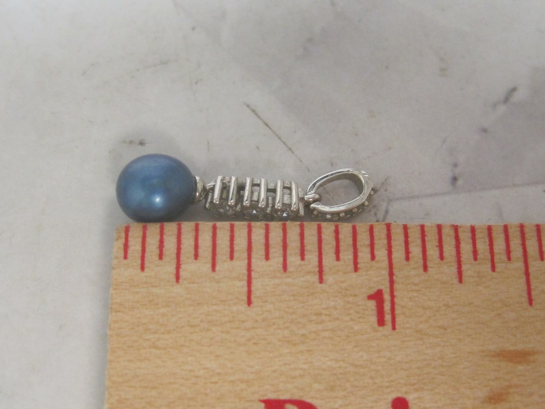 Sterling Silver CZ & Blue Pearl Slide - 4