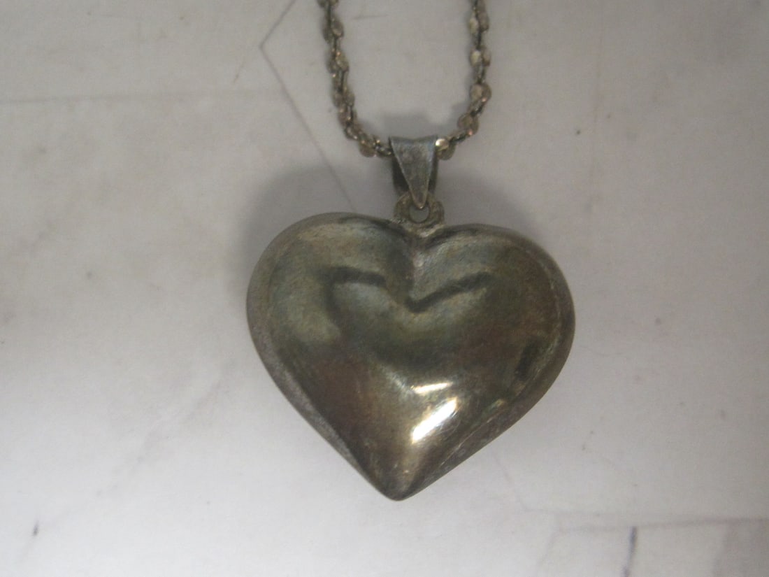 24" Sterling Silver Rope Chain with Puffed Heart Pendant: Weighs 9.7 grams