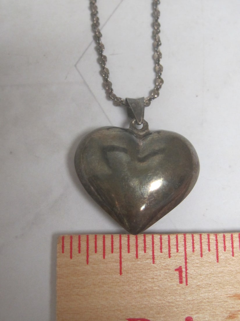 24" Sterling Silver Rope Chain with Puffed Heart Pendant - 3
