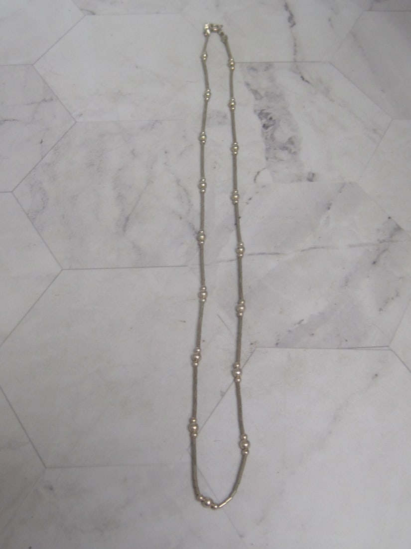 16" Sterling Silver Liquid Silver & Bead Necklace: Weighs 3.6 grams
