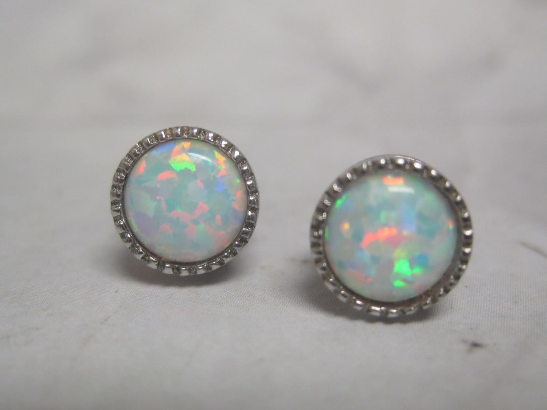 Sterling Silver Opal Stud Earrings: .