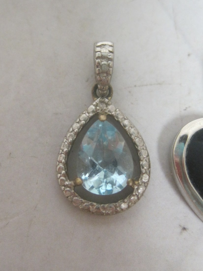 Sterling Silver Onyx Heart Pendant & Sterling Silver Blue Topaz Pendant - 2