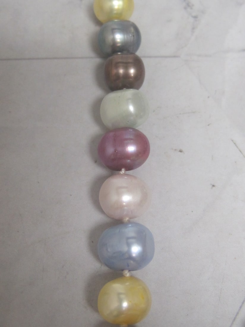 18" Multi-Colored Pearl Necklace with Sterling Silver Clasp - 3