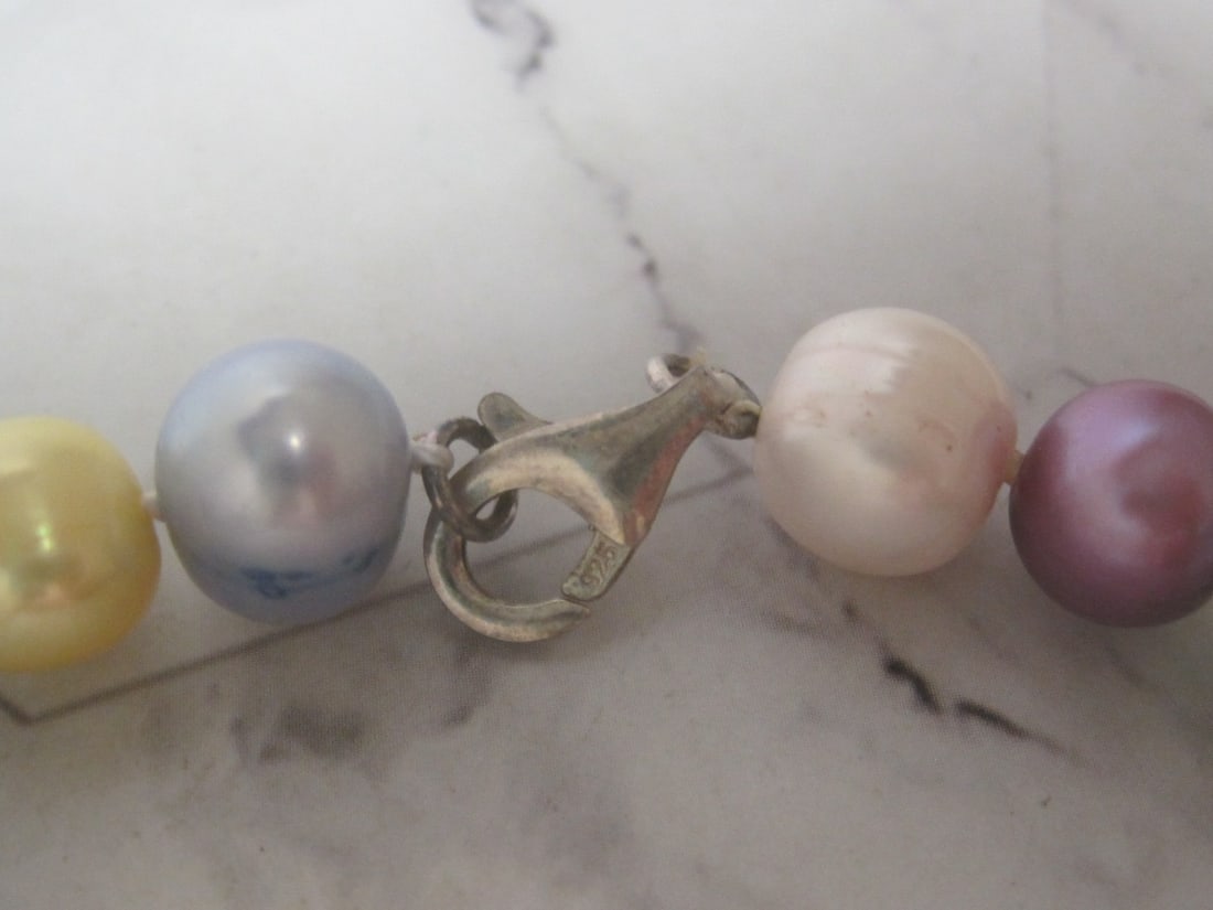18" Multi-Colored Pearl Necklace with Sterling Silver Clasp - 4