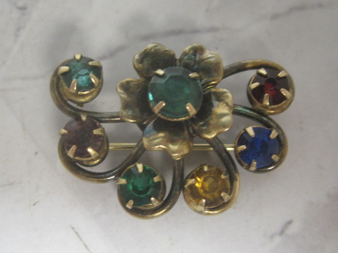 Antique 1/20 12k Gold-Filled Multi-Gemstone Brooch/Pendant: Weighs 5.7 grams