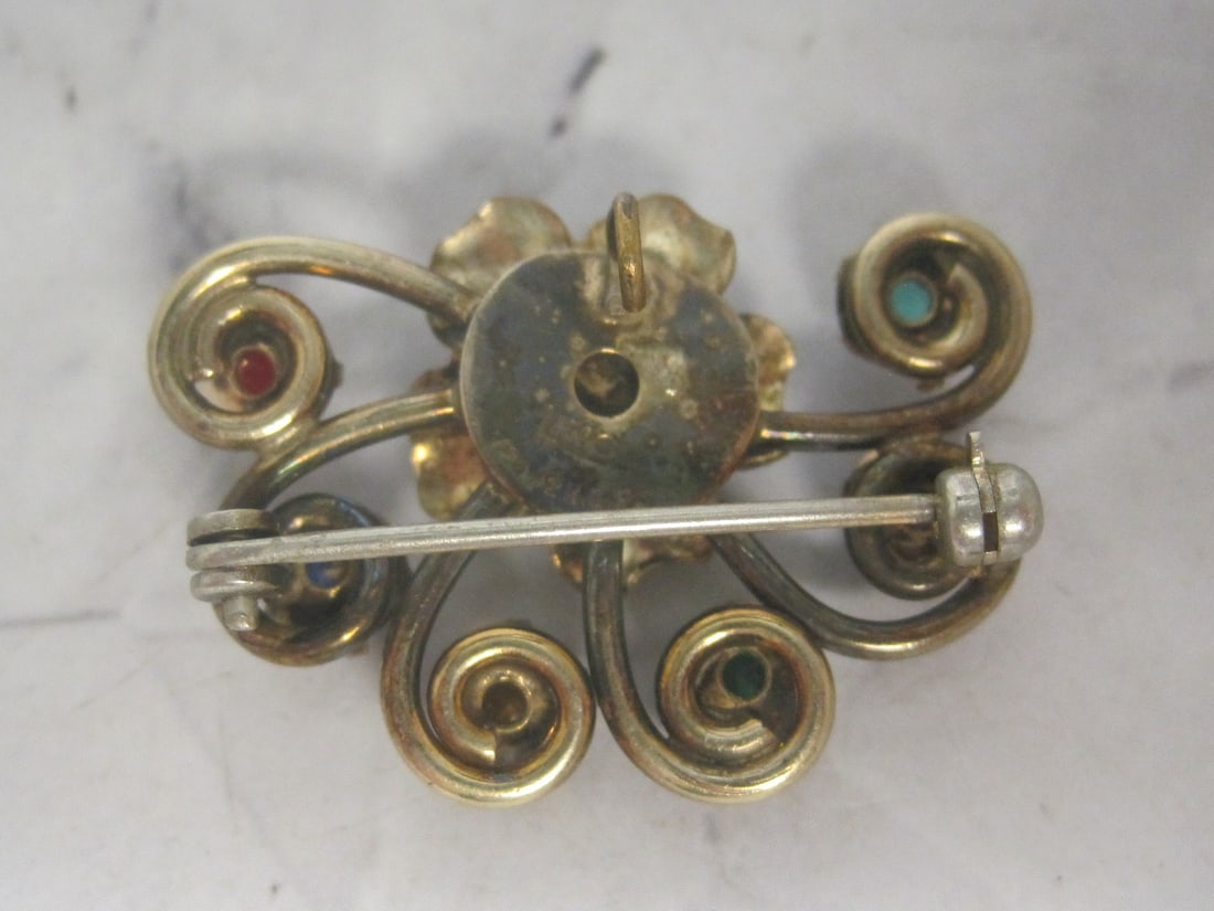 Antique 1/20 12k Gold-Filled Multi-Gemstone Brooch/Pendant - 3