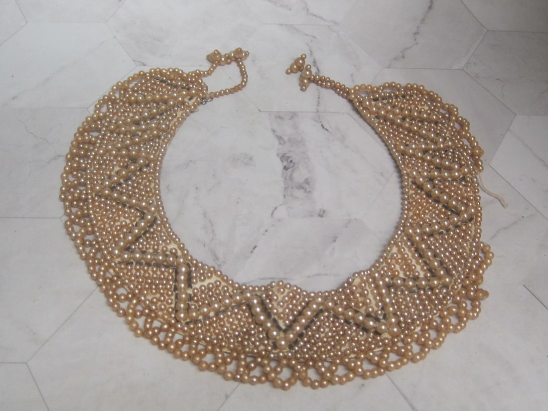 Antique Beaded Collar: Made in Japan, 1 section has bead loss