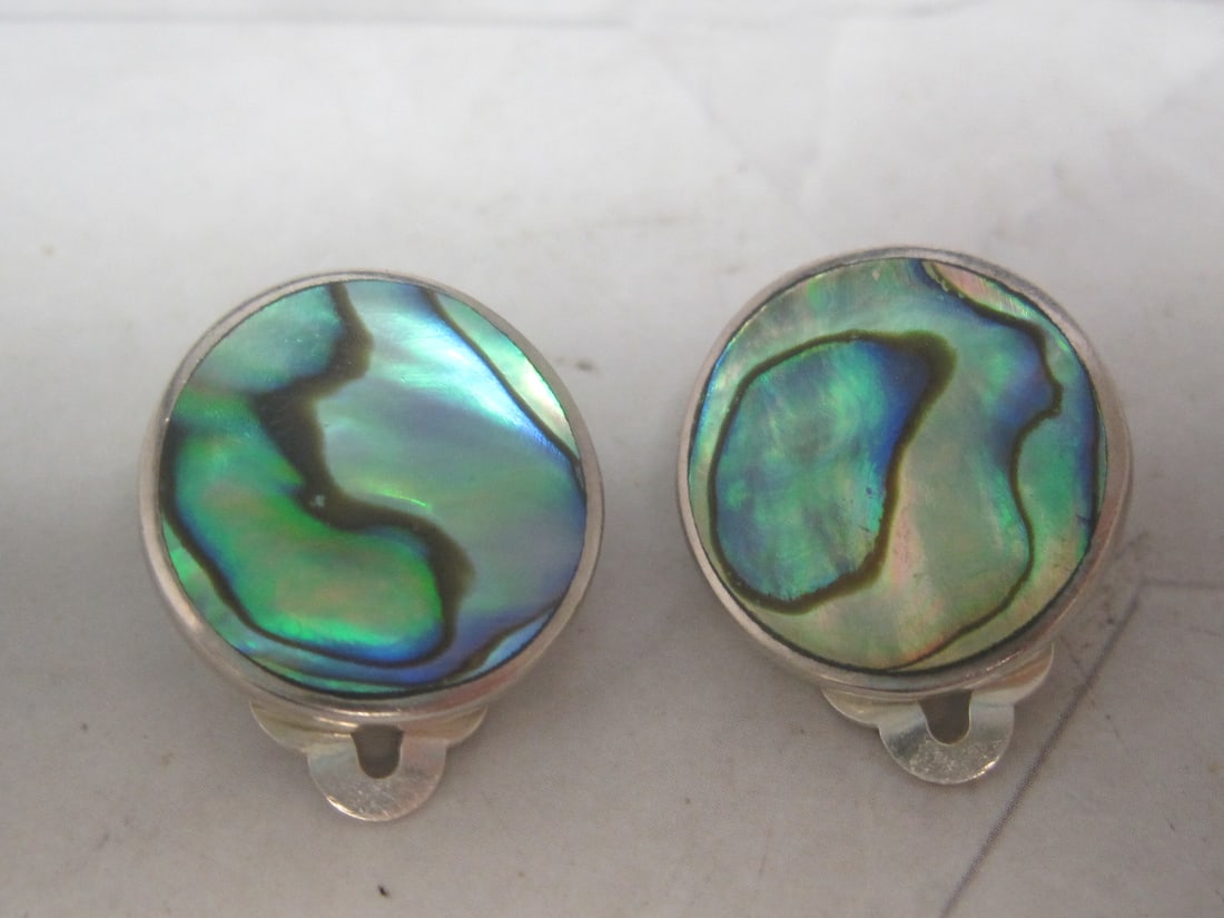 Sterling Silver Mother of Pearl Clip Earrings: Weighs 7.8 grams