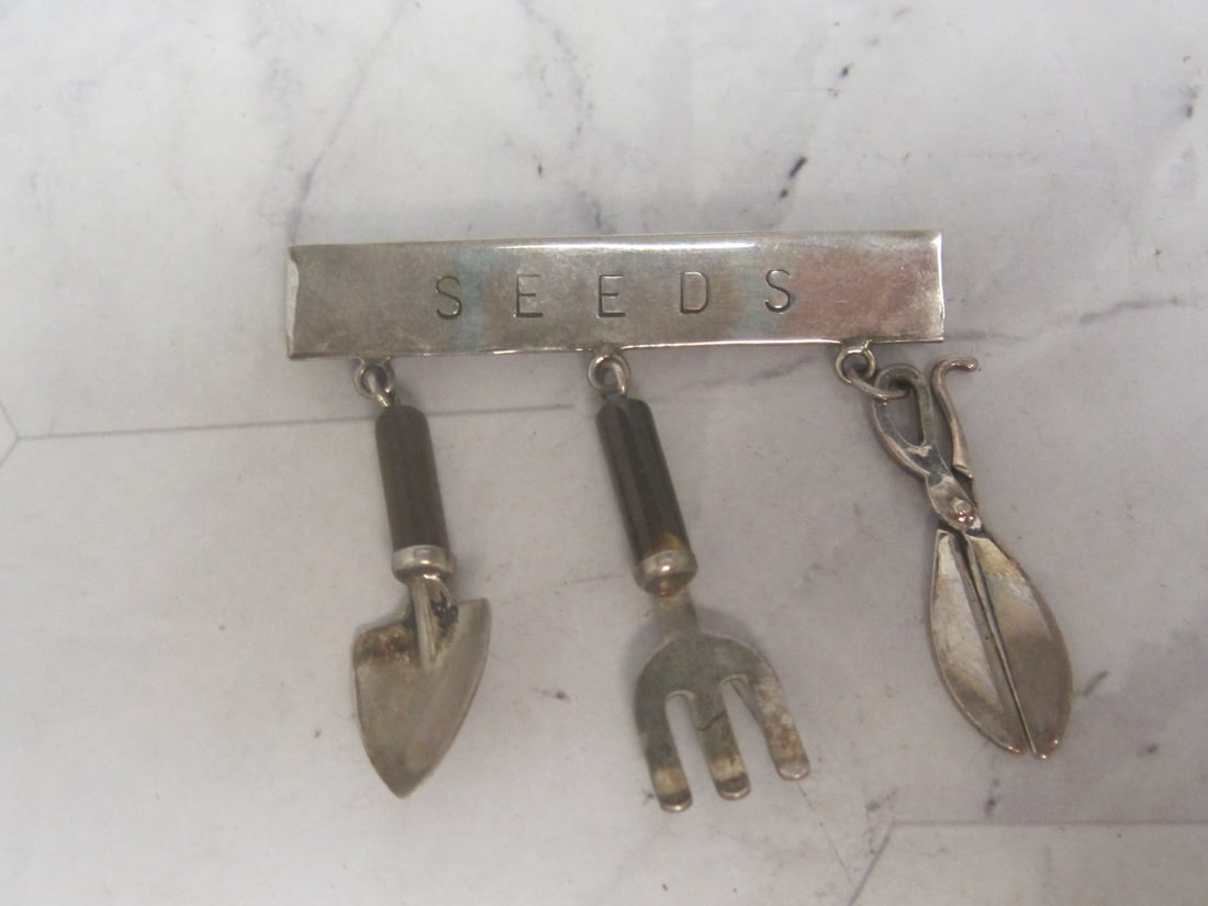 Sterling Silver Gardening Brooch: Weighs 9.8 grams