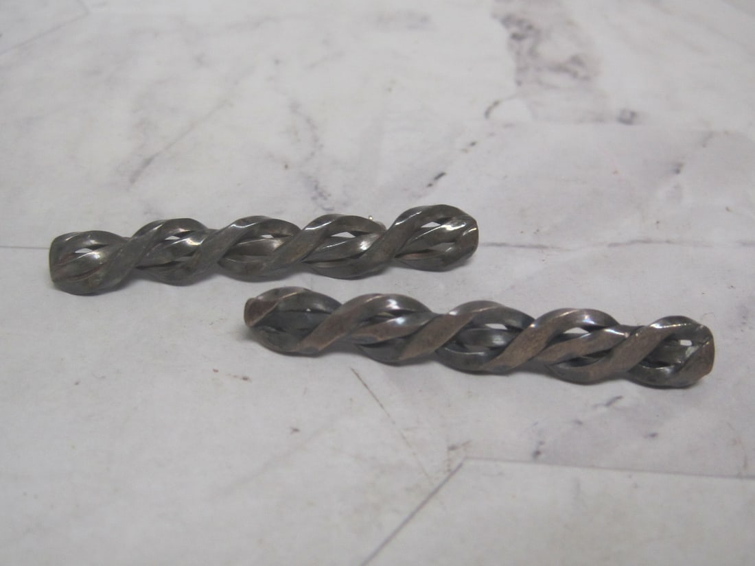 Pair of Sterling Silver Braided Brooches: Weighs 14.1 grams