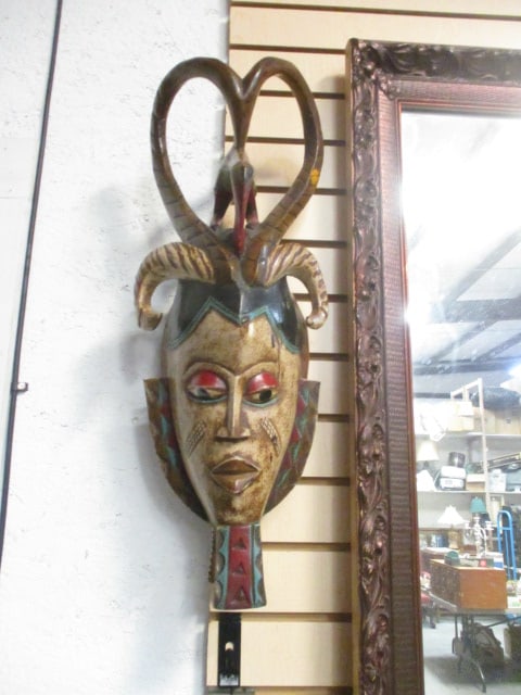 African Guro Handcarved Wood Tribal Mask: 25", has been repaired