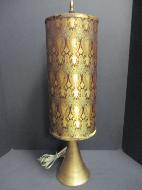 Mid Century Modern Giclee Glow Table Lamp with Demask Fabric Drum Shade: 27"